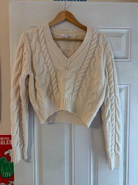 FRAME 100% Merino Wool Cable-Knit Cropped Sweater Size Medium
